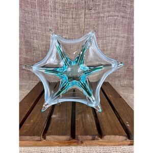 Hand Blown Glass Bowl/Dish, Aqua/Teal to Green and Opalescent Glass Decor~Italy